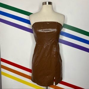Forever 21 Strapless Faux Leather Slit Mini Dress Size M